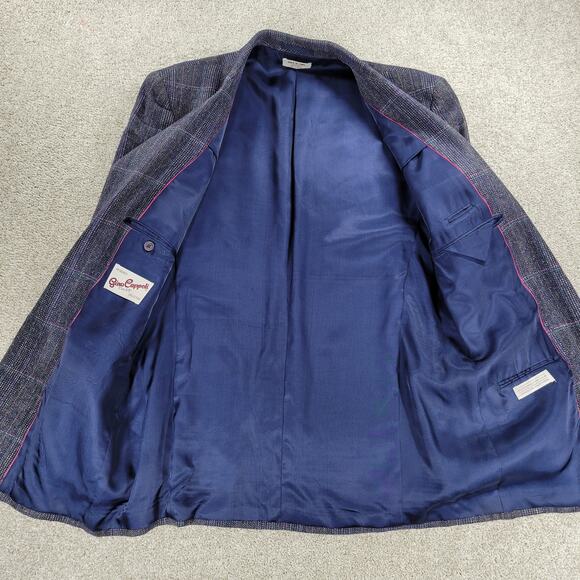 Gino Cappeli‎ Silk Sport Coat Mens 40 Long Blue Purple Windowpane Plaid 2 Button - Picture 4 of 15